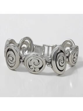 Brighton Vertigo Swirl Link Bracelet Silver Plated Fold Over Clasp Retired